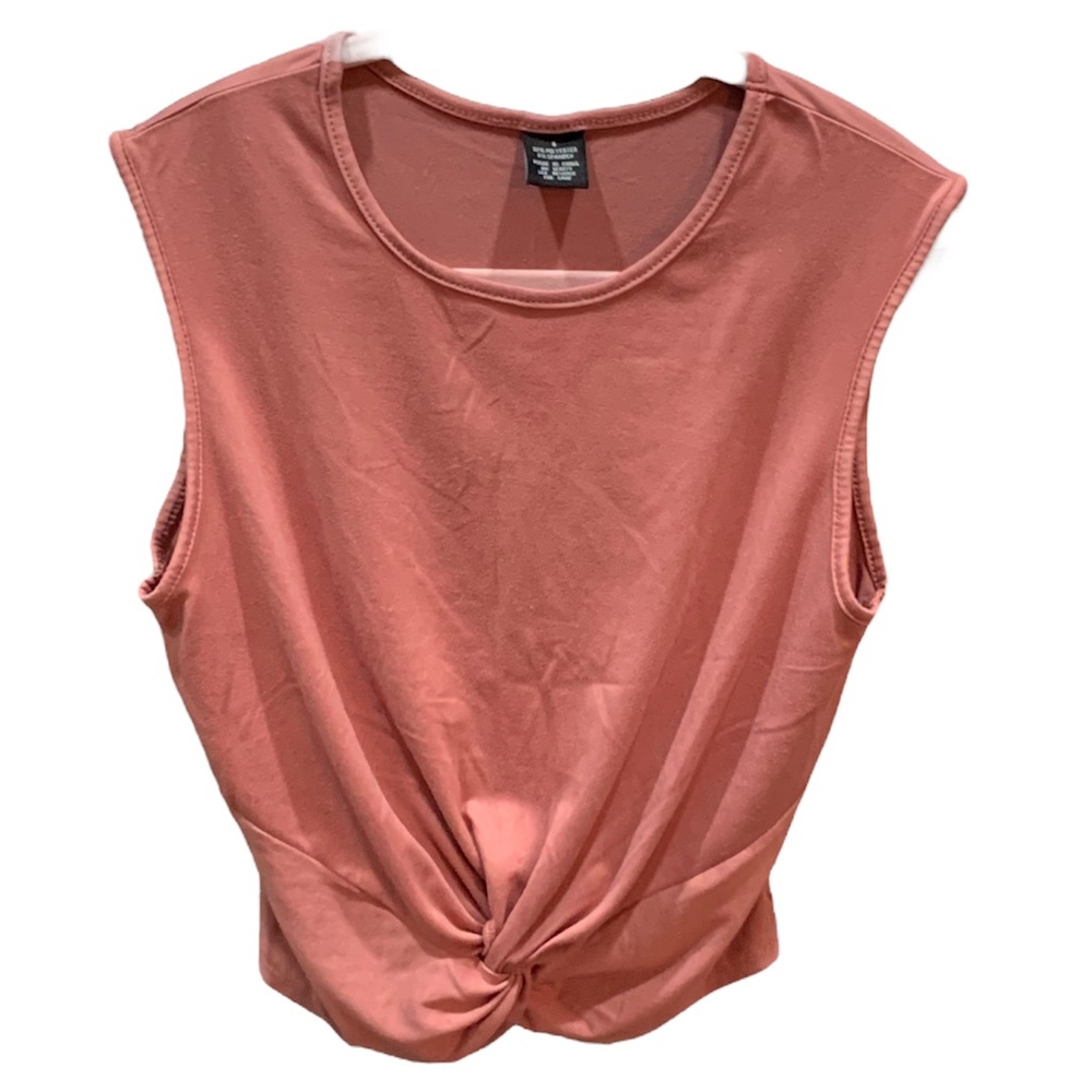 Womens Knit Front Twist Knot Crop Top Sleeveless Muscle Tee Pink Small NWOT